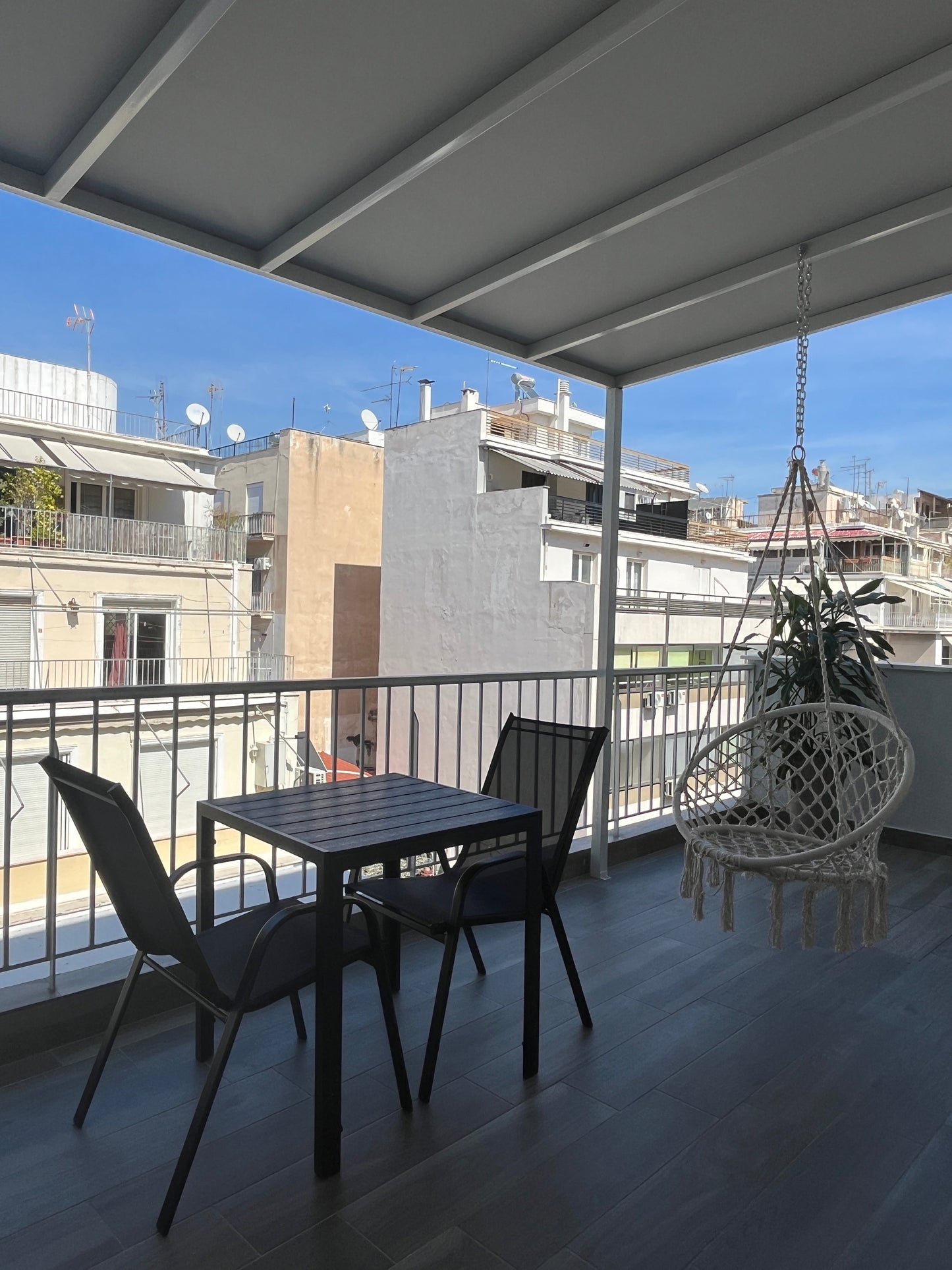 Sunflower Apartment exterior balcony, central Athens