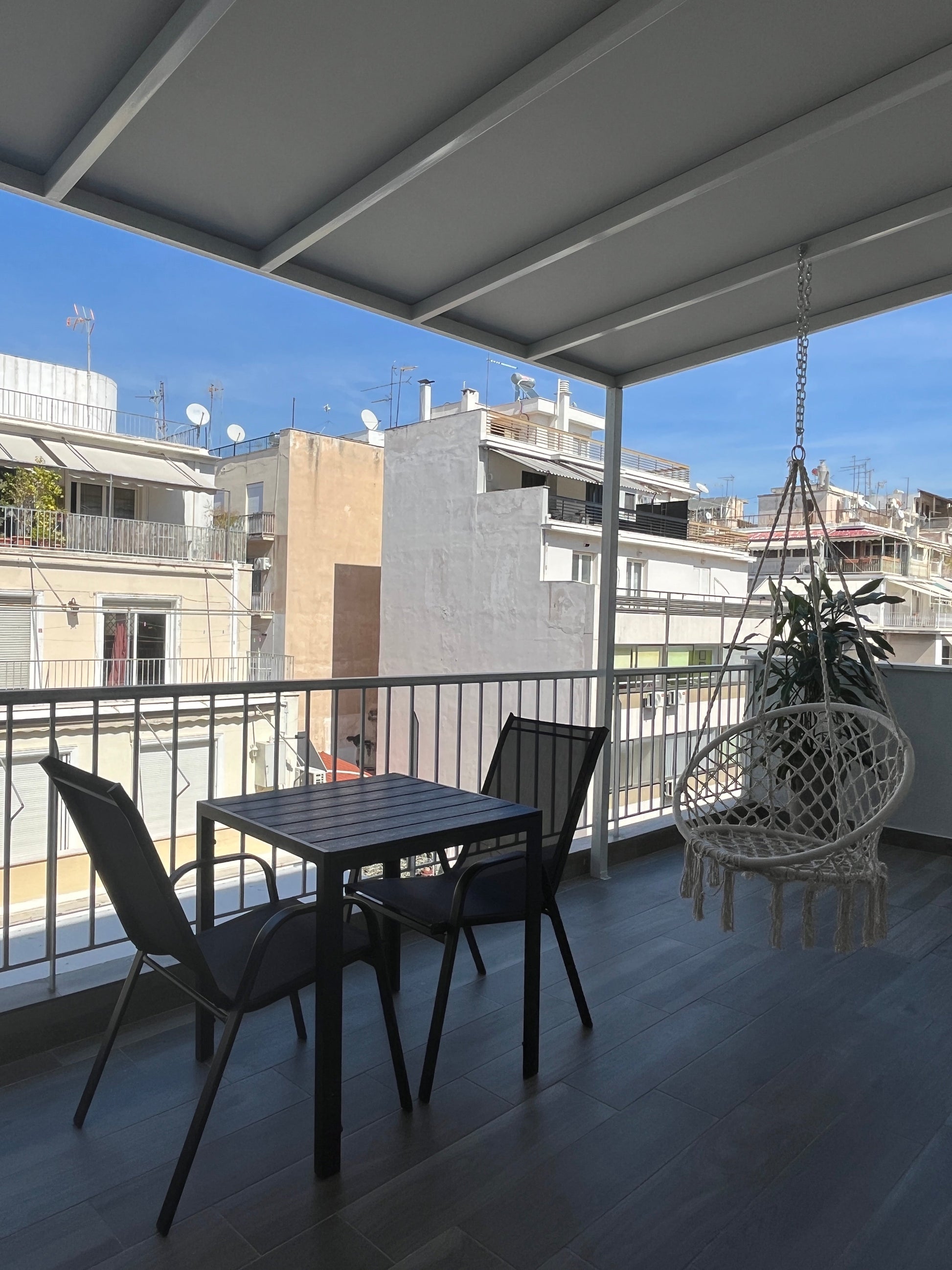 Sunflower Apartment exterior balcony, central Athens