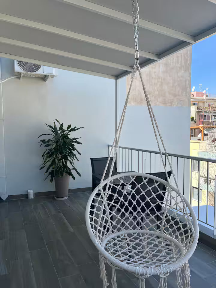 Sunflower Apartment exterior balcony, central Athens